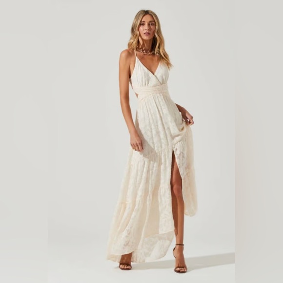 ASTR The Label Frolic Cutout Front Slit Maxi Dress in cream - Picture 2 of 4